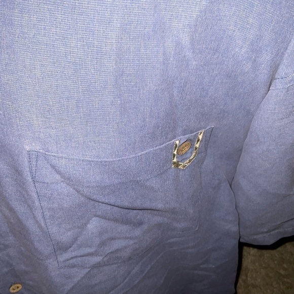 Men’s used size XL bamboo cat button front purple shirt  Hawaiian style - Picture 4 of 5